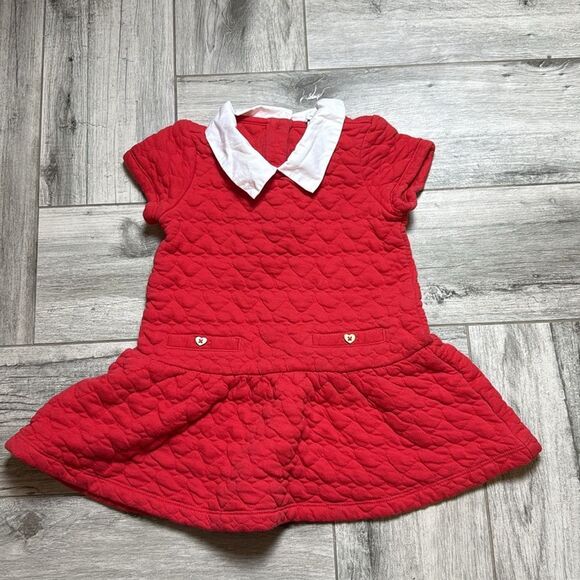 Janie and Jack Kids Red White Collar Short Sleeve quilted heart Dress Size 3 - Picture 1 of 9